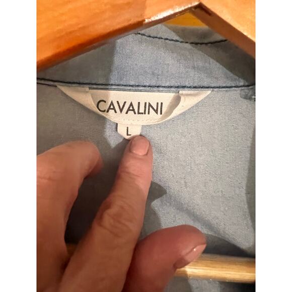 Cavalini Long Sleeve Pocket Collared Button-Up Shirt Blue Women's Size Large - Picture 4 of 7